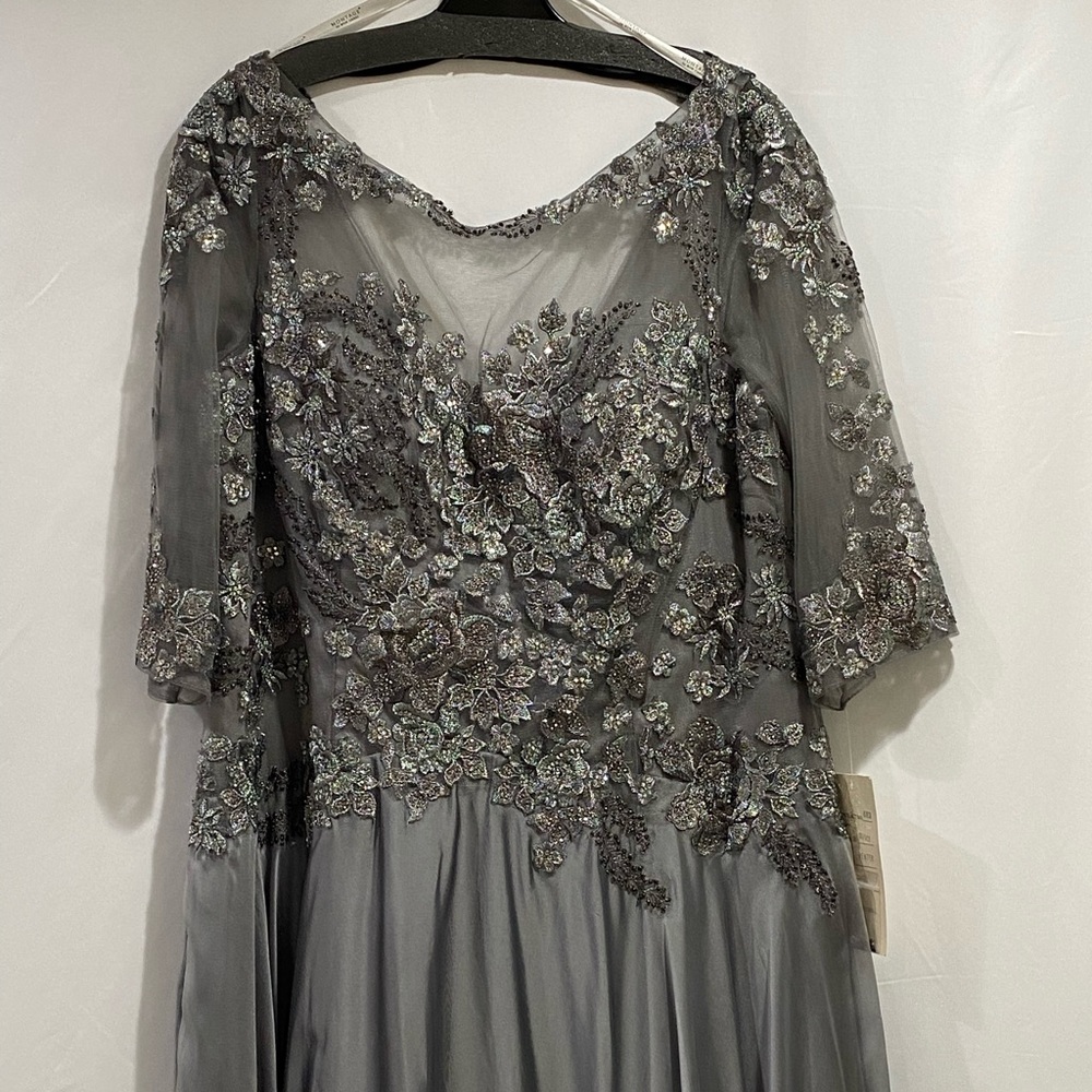 Montage by Moncheri illusion 3/4 length sleevesV- back long gown - Picture 7 of 11